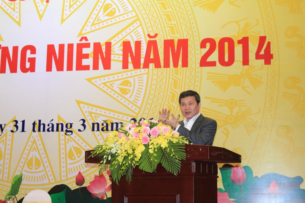 Ông Đỗ Mạnh Hùng, Tổng giám đốc Ngân hàng Hợp tác phát biểu tại Đại hội