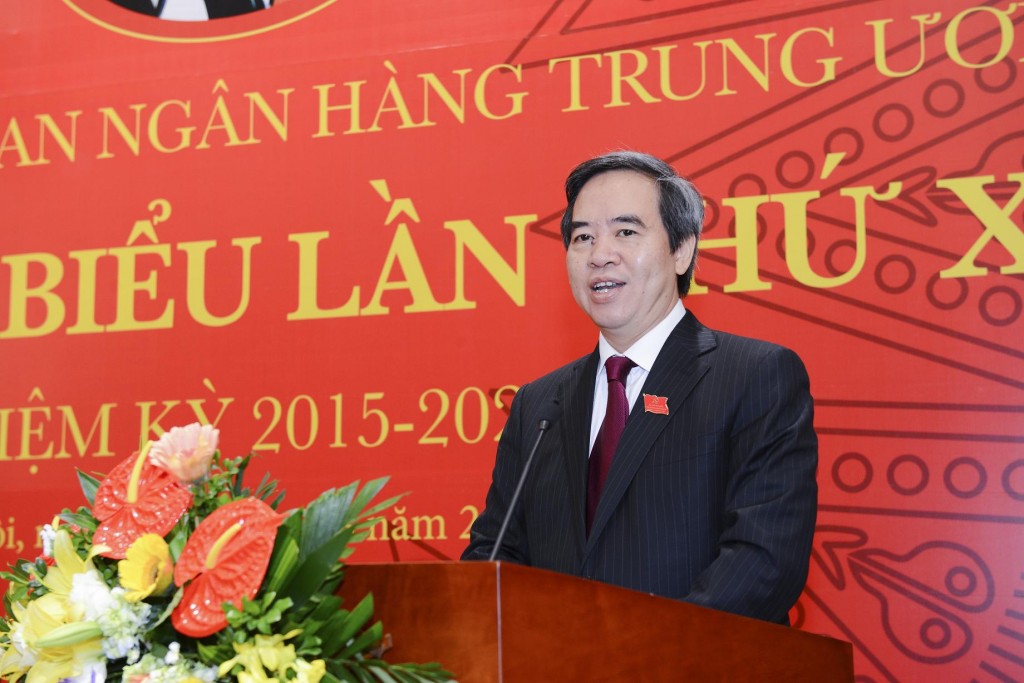 Đồng chí Nguyễn Văn Bình, Ủy viên Ban Chấp hành Trung ương Đảng, Bí thư Ban Cán sự Đảng, Thống đốc NHNN Việt Nam phát biểu tại Đại hội