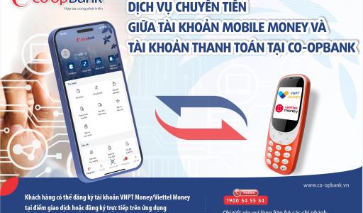CO-OPBANK TRIỂN KHAI DỊCH VỤ CHUYỂN TIỀN GIỮA TÀI KHOẢN  MOBILE MONEY VÀ TÀI KHOẢN THANH TOÁN TẠI CO-OPBANK