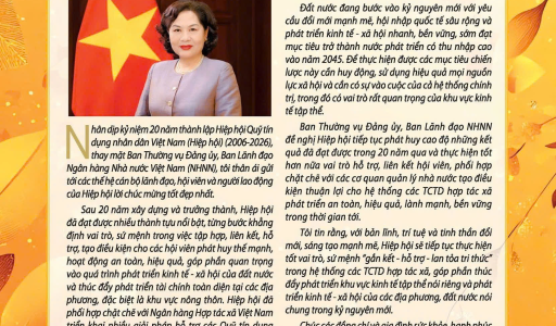 Thư chúc mừng của Thống đốc Ngân hàng Nhà nước Việt Nam nhân dịp kỷ niệm 20 năm thành lập Hiệp hội QTDND Việt Nam